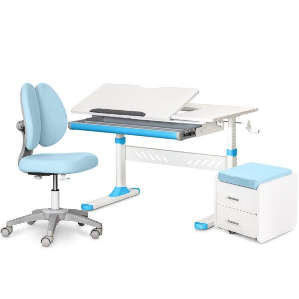 Комплект (L) ErgoKids TH-310 Blue (парта + кресло + тумба) (арт.TH-310 + Y-412 Lite + BD-C3 BLUE) - накладки голубые / обивка голубая (коробок 3 шт.)