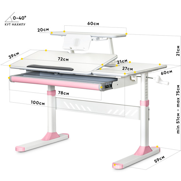 Дитячий стіл Evo-Kids TH-320 Pink (арт. TH-320 W/PN) - стільниця біла / накладки на ніжках рожеві (коробок-1 шт.)