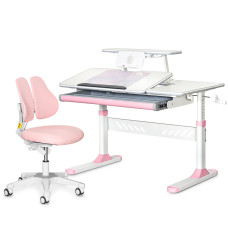 Комплект парта Ergokids TH-320 Pink + кресло Evo-kids Mio Lite KP (арт.TH-320 W/PN + Y-208 KP) - обивка розовая / накладки на ножках розовые (коробок-2 шт.)
