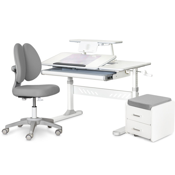 Комплект (L) ErgoKids TH-320 Grey (парта + кресло + тумба) (арт.TH-320 + Y-412 Lite + BD C3_GREY) - накладки серые / обивка серая (коробок 3 шт.)