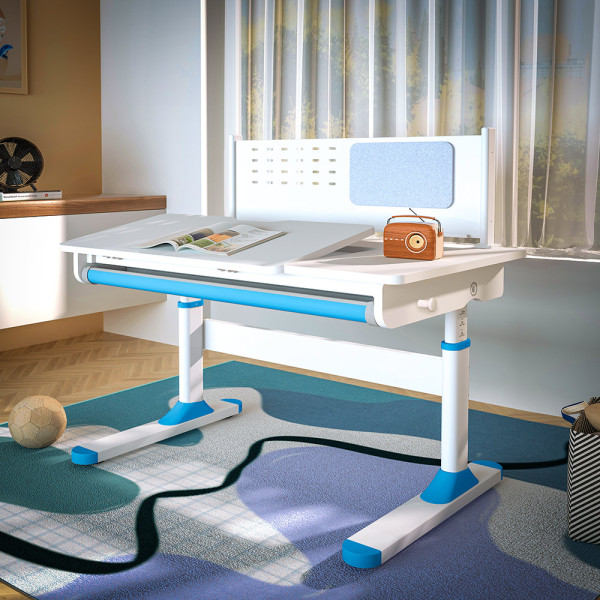 Детский стол ErgoKids TH-325 Blue (арт.TH-325 W/BL) - столешница белая / накладки на ножках голубые (коробок-2 шт.)
