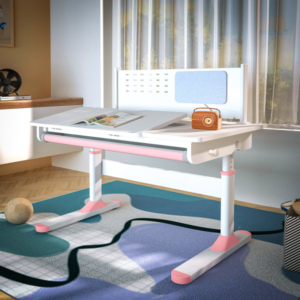 Детский стол ErgoKids TH-325 Pink (арт.TH-325 W/PN) - столешница белая / накладки на ножках розовые (коробок-2 шт.)