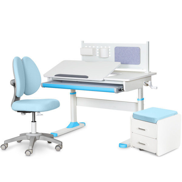 Комплект (L) ErgoKids TH-325 Blue (парта + кресло + тумба) (арт.TH-325 +Y-412 Lite+ C3 BLUE) - накладки голубые / обивка голубая (коробок 4 шт.)
