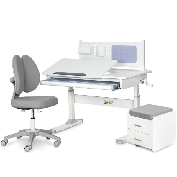 Комплект (L) ErgoKids TH-325 Grey (парта + кресло + тумба) (арт. TH-325 + Y-412 Lite + BD C3 _GREY) - накладки серые / обивка серая (коробок 4 шт.)