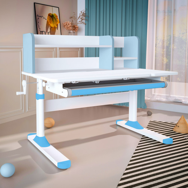 Детский стол Ergokids TH-330 Blue (арт. TH-330 W/BL) - столешница белая / накладки на ножках голубые (коробок-1 шт.)