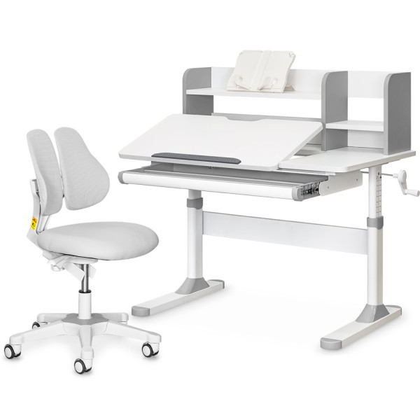 Комплект парта Ergokids TH-330 Grey + кресло Evo-kids Mio Lite G (арт.TH-330 W/G + Y-208 G) - обивка серая / накладки на ножках серые (коробок-2 шт.)