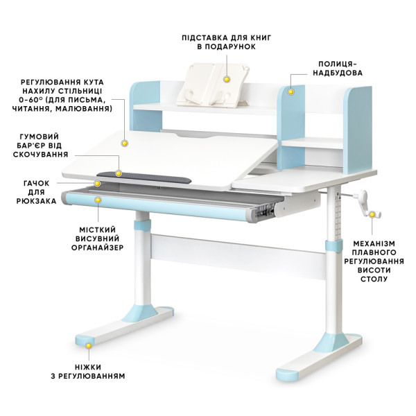 Дитячий стіл Evo-kids TH-330 Light Blue (арт. TH-330 W/Z) - стільниця біла / накладки на ніжках світло-блакитні (коробок-1 шт.)