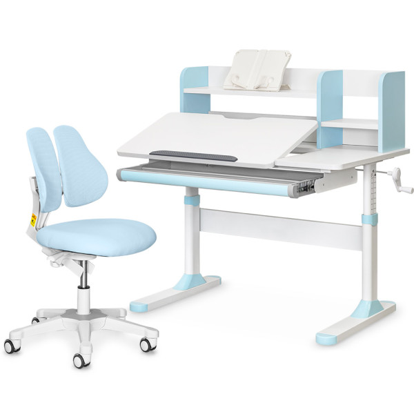 Комплект парта Ergokids TH-330 Light Blue + кресло Evo-kids Mio Lite KBL (арт.TH-330 W/Z+ Y-208 KBL) - обивка голубая / накладки на ножках светло-голубые (коробок-2 шт.)