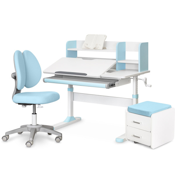 Комплект (L) ErgoKids TH-330 Z (парта + кресло + тумба) (арт.TH-330 Z + Y-412 Lite + BD C3_BLUE) - накладки светло-голубые / обивка голубая (коробок 3 шт.)