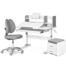 Комплект (L) ErgoKids TH-330 Grey (парта + кресло + тумба) (арт. TH-330 + Y-412 Lite + BD C3_GREY) - накладки серые / обивка серая (коробок 3 шт.)
