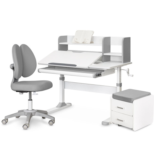 Комплект (L) ErgoKids TH-330 Grey (парта + кресло + тумба) (арт. TH-330 + Y-412 Lite + BD C3_GREY) - накладки серые / обивка серая (коробок 3 шт.)