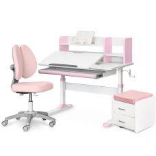 Комплект (L) ErgoKids TH-330 Pink (парта + кресло + тумба) (арт. TH-330 + Y-412 Lite + BD C3_PINK) - накладки розовые / обивка розовая (коробок 3 шт.)