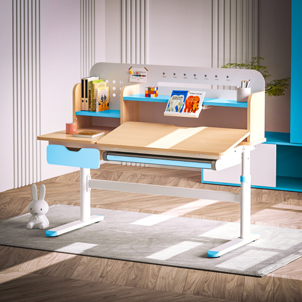 Детский стол Evo-kids TH-360 Plus Blue (арт. TH-360 TG/BL Plus) - столешница дерево / накладки на ножках голубые (коробок 3 шт.)