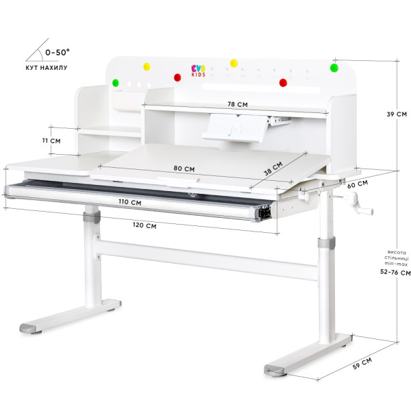 Детский стол Evo-kids TH-360 Grey (арт.TH-360 WG/G) - столешница белая / накладки на ножках серые (коробок 2 шт.)
