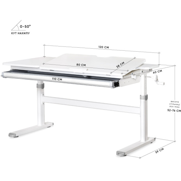 Детский стол Evo-kids TH-360 Lite Grey (арт. TH-360 WG/G Lite) - столешница белая / накладки на ножках серые (коробок 1 шт.)