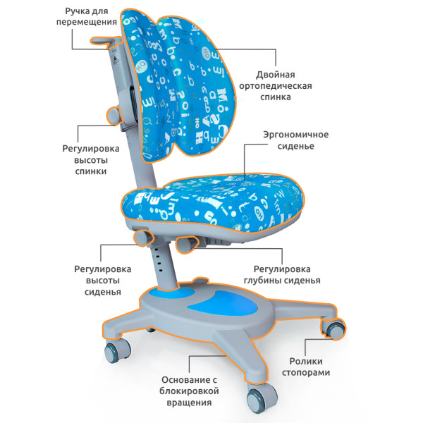 Кресло Mealux Onyx Duo ABK (арт.Y-115 ABK) - обивка голубая с буквами (коробок-1 шт.)