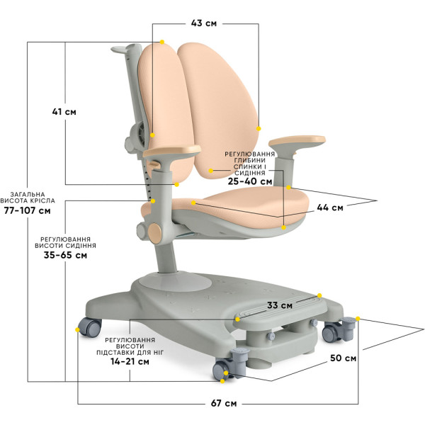 Детское кресло Mealux Supra Duo Plus Peech (арт.Y-116 PG)- обивка персиковая / серая  (коробок-1 шт.)