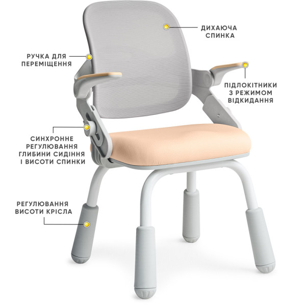 Детское кресло Mealux Neo Air Static Peech (арт.Y-306 PG) - обивка персиковая / серая  (коробок-1 шт.)