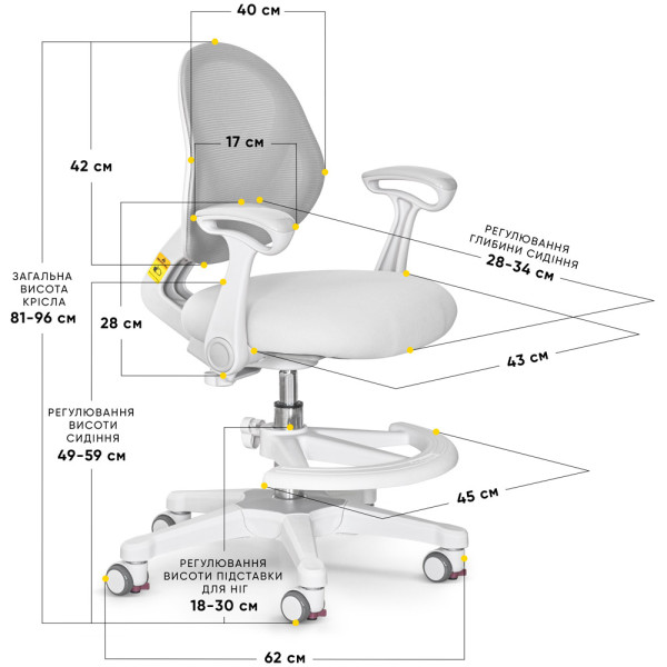 Детское кресло Evo-kids Mio Air Grey (арт.Y-307 G) - обивка серая однотонная (коробок-1шт.)
