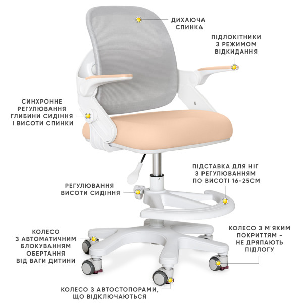 Кресло Mealux Neo Air Peech (арт.Y-308 PG) - обивка персиковая / серая (коробок-1 шт.)