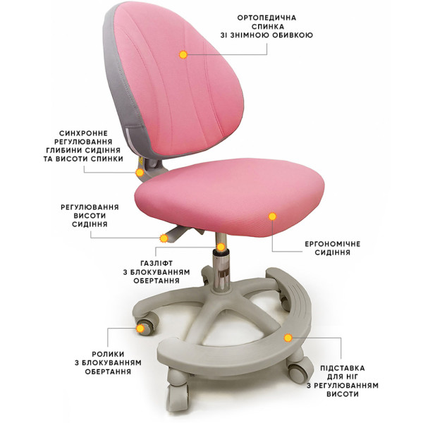 Кресло детское ErgoKids GT Y-401 ortopedic pink- обивка розовая однотонная (коробок-1 шт.)