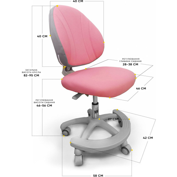 Кресло детское ErgoKids GT Y-401 ortopedic pink- обивка розовая однотонная (коробок-1 шт.)