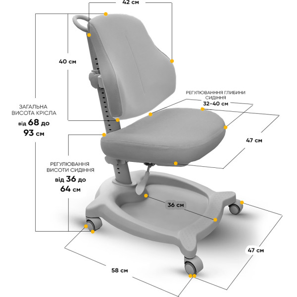 Кресло детское ErgoKids ErgoKids GT Y-402 ortopedic grey - обивка серая однотонная (коробок-1 шт.)