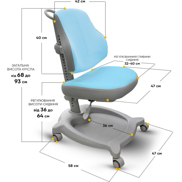Кресло детское ErgoKids GT Y-402 ortopedic blue - обивка голубая однотонная (коробок-1 шт.)