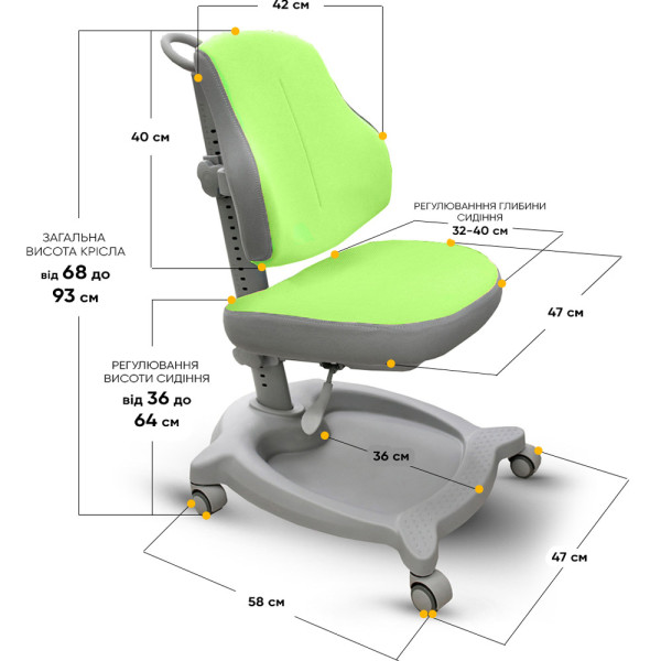 Кресло детское ErgoKids GT Y-402 ortopedic green - обивка зеленая однотонная (коробок-1 шт.)