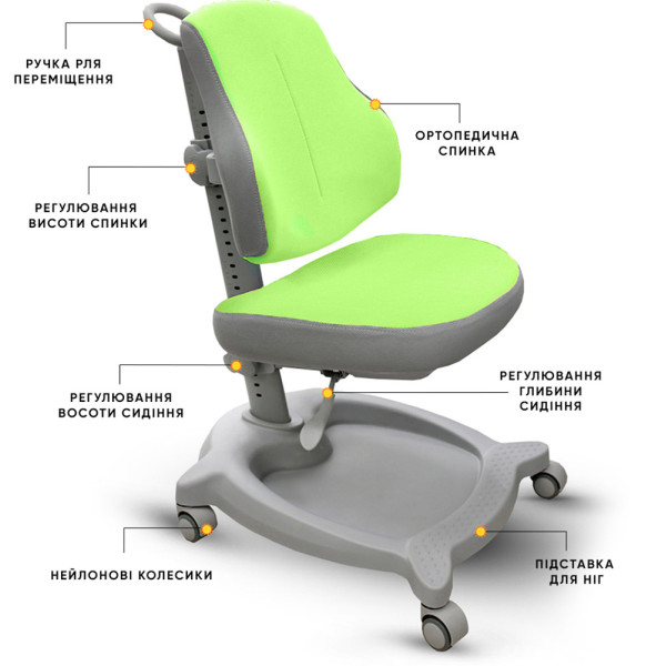Кресло детское ErgoKids GT Y-402 ortopedic green - обивка зеленая однотонная (коробок-1 шт.)