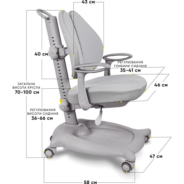 Кресло детское ErgoKids GT Y-404 ortopedic grey - обивка серая однотонная (коробок-1 шт.)