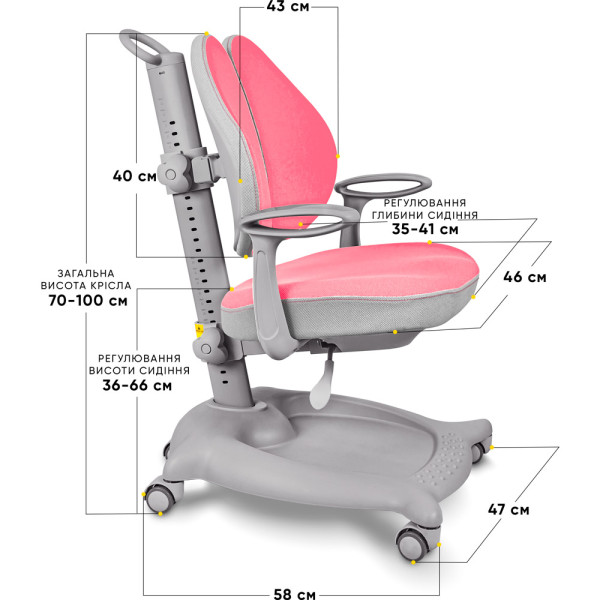 Кресло детское ErgoKids GT Y-404 ortopedic pink - обивка розовая однотонная (коробок-1 шт.)