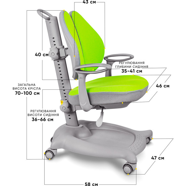 Кресло детское ErgoKids GT Y-404 ortopedic green - обивка зеленая однотонная (коробок-1 шт.)