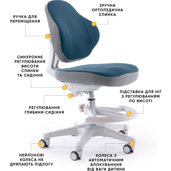 Детское кресло Evo-Kids Mio Classic Dark blue (арт.Y-405 DB) - обивка синя однотонная (коробок-1 шт.)
