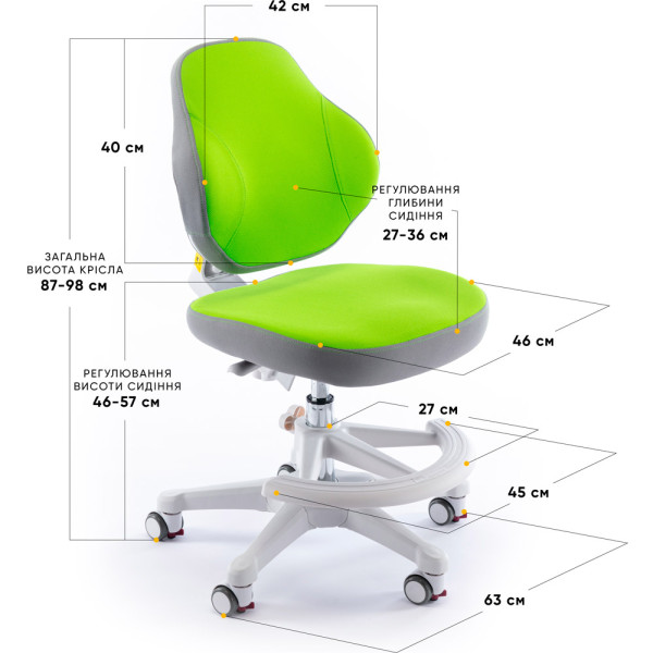 Детское кресло ErgoKids Mio Classic Green (арт.Y-405 KZ) - обивка зеленая однотонная (коробок-1 шт.)