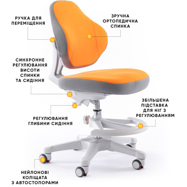 Детское кресло ErgoKids Mio Classic Orange (арт.Y-405 OR) - обивка оранжевая однотонная (коробок-1 шт.)