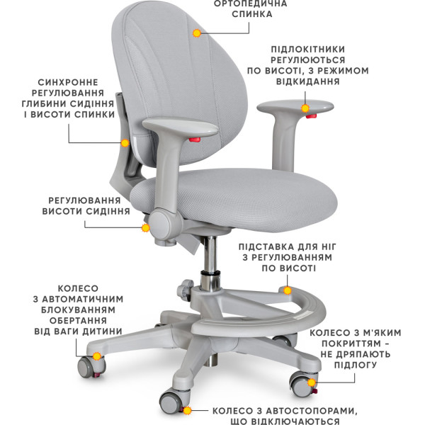 Детское кресло Evo-kids Mio G (арт.Y-407 G) - обивка серая однотонная (коробок-1шт.)