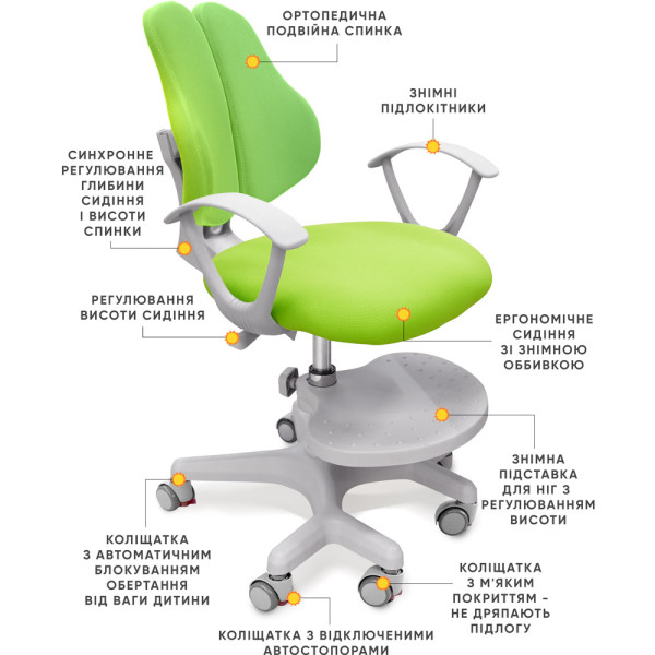 Детское кресло Evo-kids Mio-2 KZ (арт.Y-408 KZ) - обивка зеленая однотонная (коробок-1шт.)