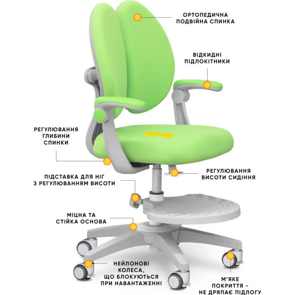 Дитяче крісло Mealux Sprint Duo Green (арт.Y-412 KZ) - оббивка зелена однотонна (коробок-1шт.)