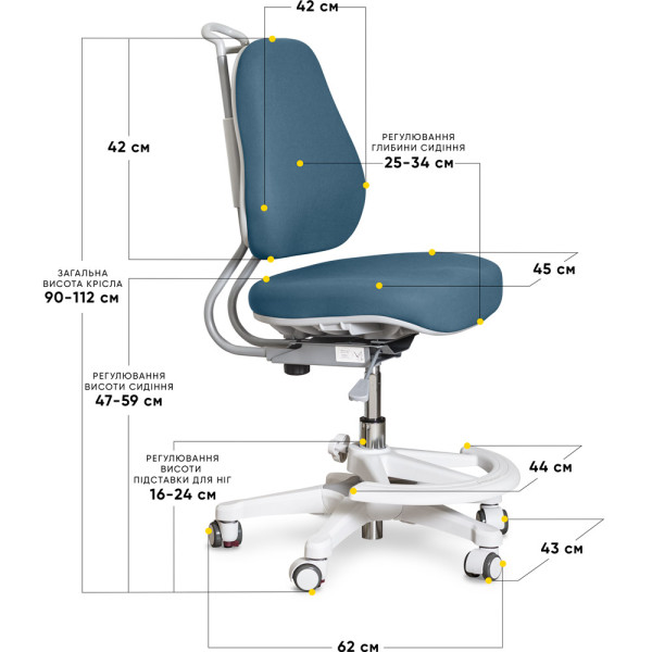 Детское кресло Evo-Kids Mio Ergo Lite Dark blue (арт.Y-507 Lite DB) - обивка синяя однотонная (коробок-1шт.)