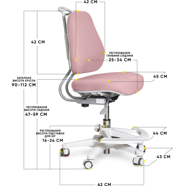 Дитяче крісло Evo-Kids Mio Ergo Lite Dark Pink (арт. Y-507 Lite DP) - оббивка темно-рожева однотонна (коробок-1шт.)