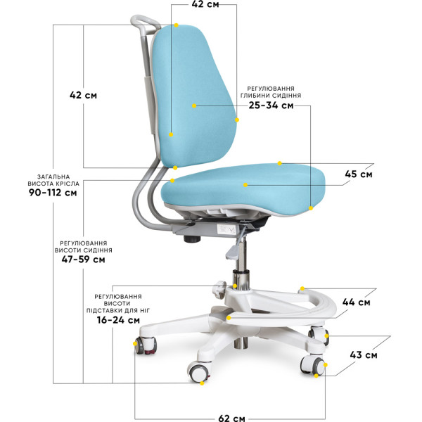 Дитяче крісло Evo-Kids Mio Ergo Lite Blue (арт.Y-507 Lite KBL) - оббивка блакитна однотонна (коробок-1шт.)