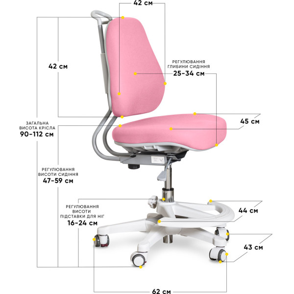 Детское кресло Evo-Kids Mio Ergo Lite Pink (арт.Y-507 Lite KP) - обивка розовая однотонная (коробок-1шт.)
