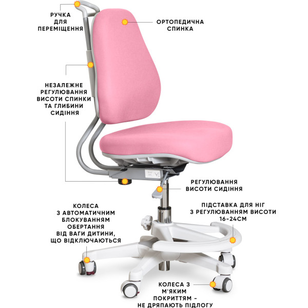 Детское кресло Evo-Kids Mio Ergo Lite Pink (арт.Y-507 Lite KP) - обивка розовая однотонная (коробок-1шт.)