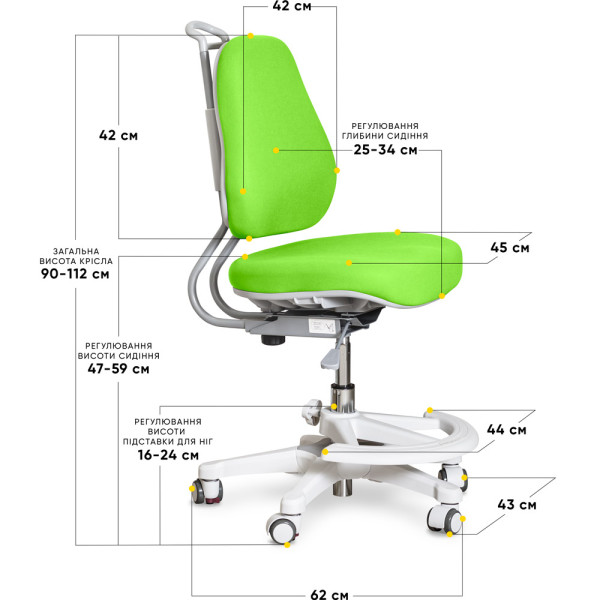 Детское кресло Evo-Kids Mio Ergo Lite Green (арт.Y-507 Lite KZ) - обивка зеленая однотонная (коробок-1шт.)