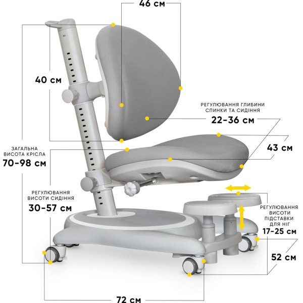 Дитяче крісло Mealux Ortoback Base Grey (арт. Y-508 G Base) - оббивка сіра однотонна (коробок-2 шт.)