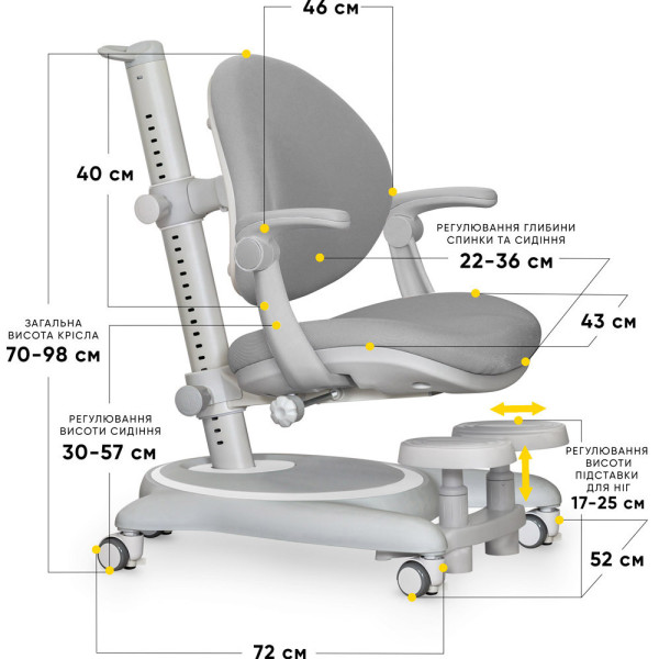 Дитяче крісло Mealux Ortoback Plus Grey (арт.Y-508 G Plus) -- оббивка сіра однотонна (коробок-2 шт.)