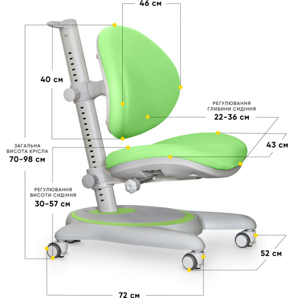 Дитяче крісло Mealux Ortoback Green (арт.Y-508 KZ) - оббивка зелена однотонна (коробок-1шт.)