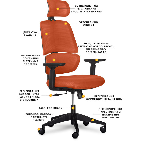 Кресло Mealux Leo Air Orange (арт.Y-543 KBY) - обивка сетка / оранжевая однотонная (коробок-1 шт.)