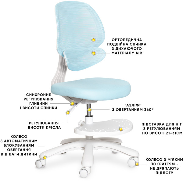 Детское кресло Evo-Kids Sirius Air Blue (арт.Y- 605 KBL) - обивка голубая однотонная (коробок-1шт.)